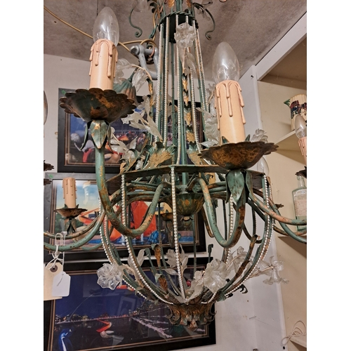 1141 - Decorative Italian Glass and Metal 12 Branch Ceiling Light Fitting (100cm Drop)