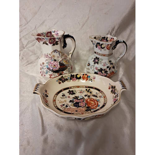 1268 - Three Pieces of Masons Ironstone China 2 Mandarin Pattern and 1 Brocade (Tallest 18cm)