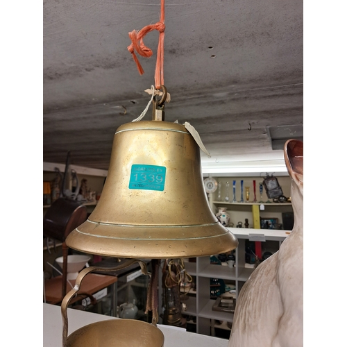 1339 - Brass Ship's Bell with Ringer (20cm Tall)