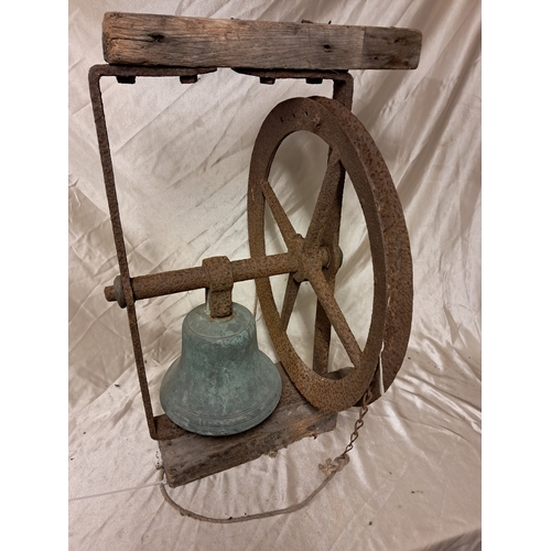 1349 - 19th Century Copper Estate Bronze Bell on its original Cast Iron Stand (76cm x 50cm x 55cm)