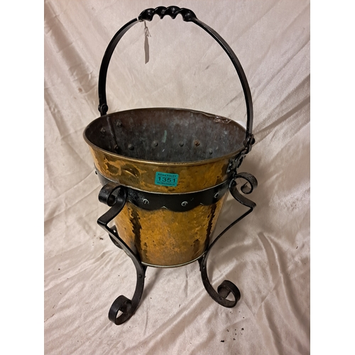 1351 - Art Nouveau Brass and Iron Bucket or Planter (62cm Tall)