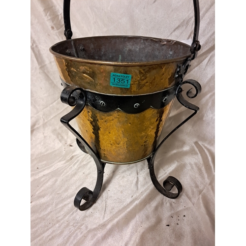 1351 - Art Nouveau Brass and Iron Bucket or Planter (62cm Tall)