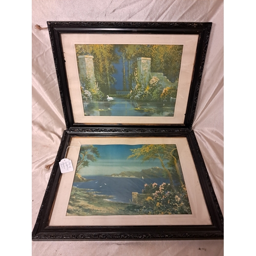 1369 - Pair of Edwardian Coloured Prints of Lake Scenes