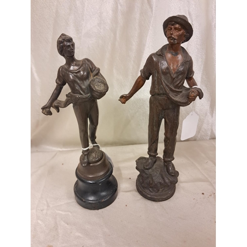 818 - Two Continental Figures of Farmworkers - One Spelter and One Bronze