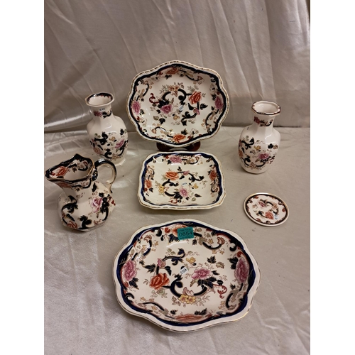 854 - Good lot of Masons Ironstone Mandalay Pattern China including a neat Pair of Vases (7 Pieces)