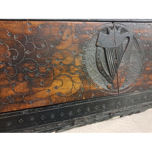 877 - Magnificent 19th Century Irish Bog Oak Book Slide by Goggin of Dublin (label on base) with Carved Ir... 