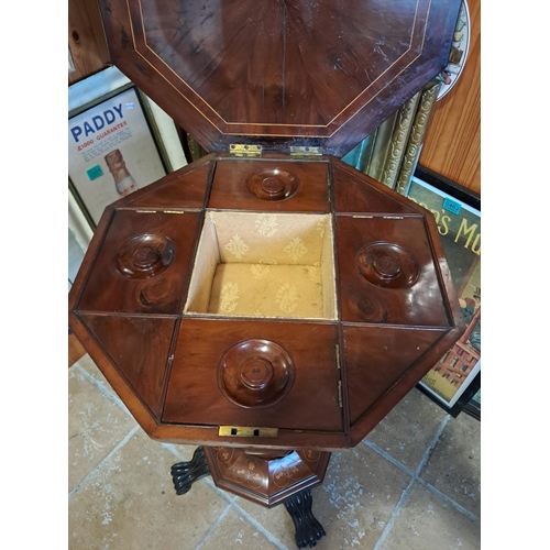 900 - 19th Century Killarney Wood Yew and Arbutus Tea Poy of Octagonal Form with 5 Compartments on Bulbous... 