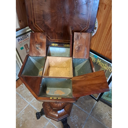 900 - 19th Century Killarney Wood Yew and Arbutus Tea Poy of Octagonal Form with 5 Compartments on Bulbous... 