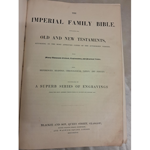 936 - Imperial Family Bible with Inscription to 1849 - some fantastic engravings (damage to cover)