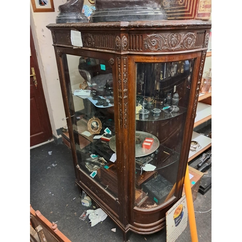 944 - Vintage Mahogany Bowed Display Cabinet - woodworm (160cm x 110cm x 44cm)