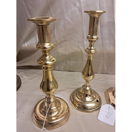 947 - Pair of Victorian Brass Candlesticks and 2 others (all polished)