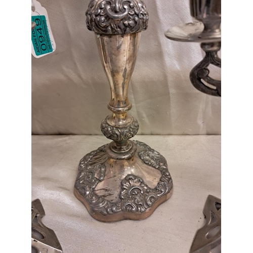 949 - Antique Sheffield Silver Plate Candelabra together with a Pair of Art Deco Silver Plate Candlesticks