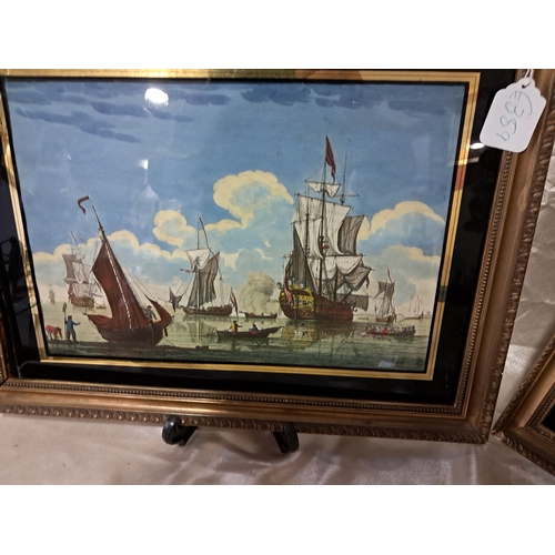 306 - Pair of 19th Century Coloured Maritime Pictures in Verre Eglomise Frames