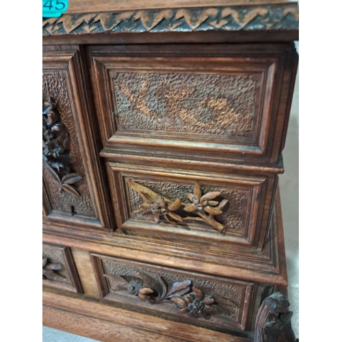 445 - 19th Century Fruitwood Table Cabinet with Carved Decoration of a Deer and a Hound (one carving missi... 