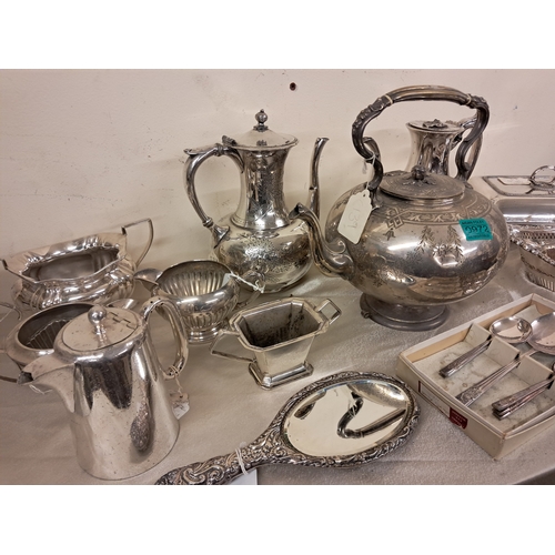 972 - Good Mixed Lot of Antique Silver Plate Coffee Pots , Serving Dishes, etc