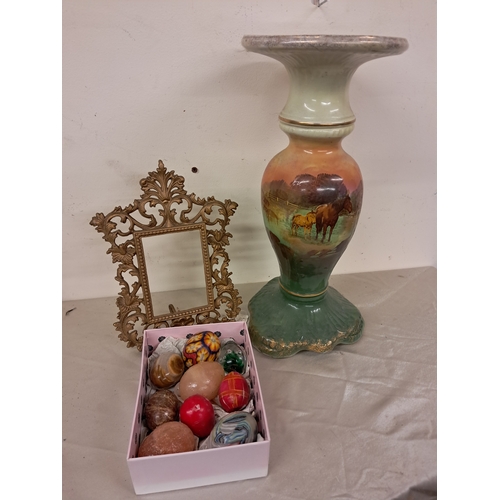 983 - Mixed Lot of Decorative Marble and Way Eggs, Jardinere Stand and a Brass Photo Frame