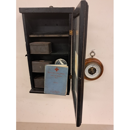 994 - Military Style Bathroom Cabinet and a Small Aneroid Barometer (13cm diameter)