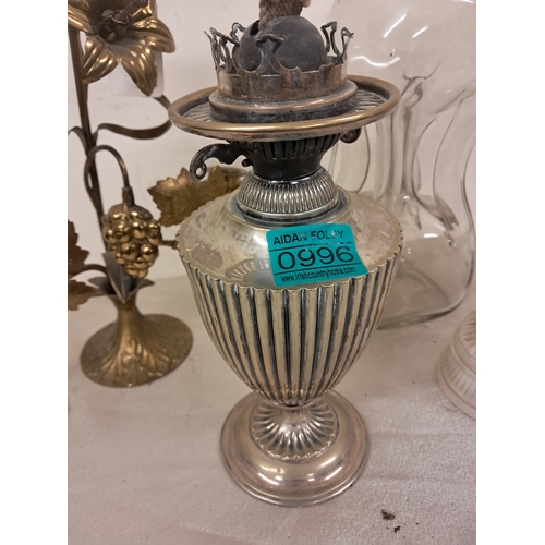 996 - Sheffield Plate Oil Lamp, Trembler Decanter and others