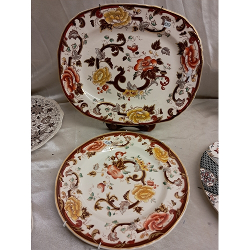 853 - Masons Brown Velvet Pattern Platter and Plate together with 6 other Plates