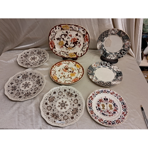 853 - Masons Brown Velvet Pattern Platter and Plate together with 6 other Plates