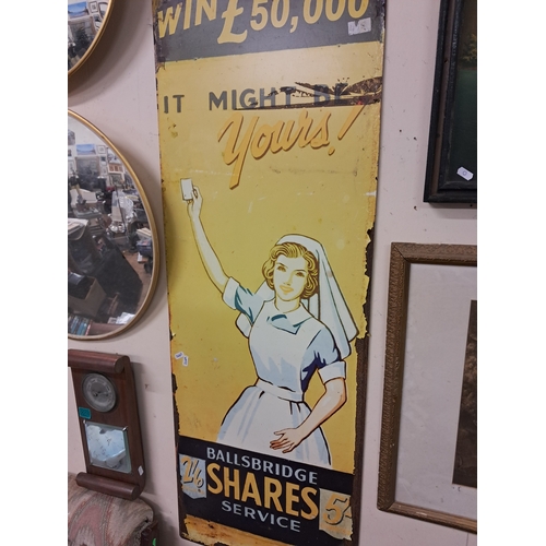 17 - Ballsbridge Shares Service - Irish Sweepstakes Tin Advertising Sign and a modern Cork Distilleries T... 