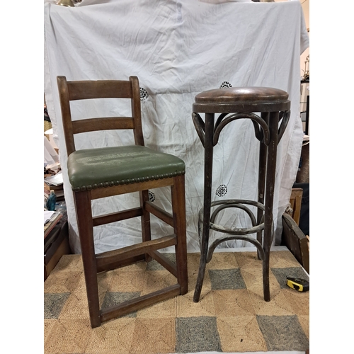 26 - Two Vintage Pub Stools - one Mahogany and one Bentwood (Taller 84cm)