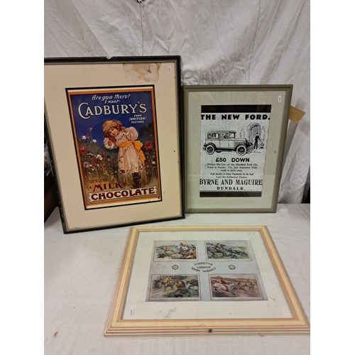 39 - Three Framed Advertising Prints including Corbetts Irish Whiskey (58cm x 48cm)