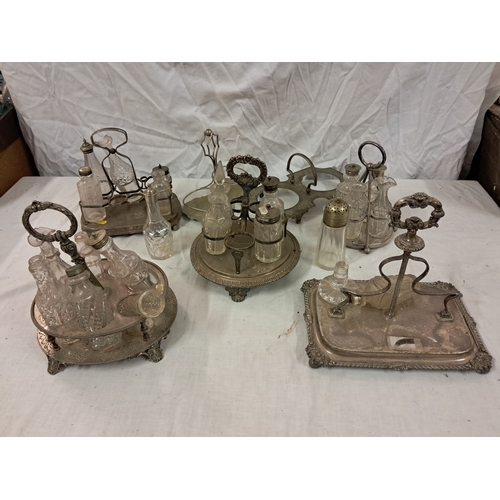 41 - Good lot of Early 20th Century Cruet Sets with various Cut Glass Bottles - good Dealers lot