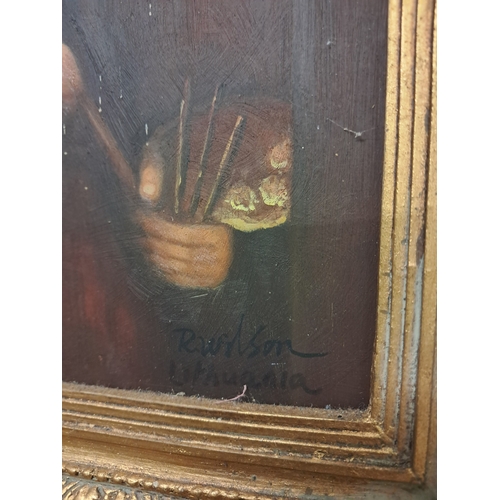 8 - After Rembradt Portrait of the Artist at his Easel Oil in a Gilt Frame (47cm x 57cm)