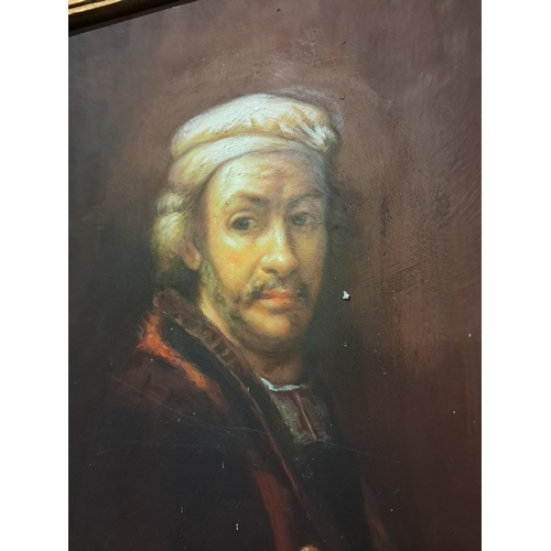 8 - After Rembradt Portrait of the Artist at his Easel Oil in a Gilt Frame (47cm x 57cm)