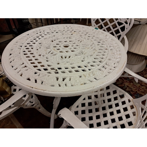 190 - Good heavy Cast Iron Garden Table with 4 Matching Armchairs - excellent quality Rose Pattern