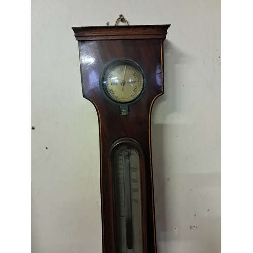 99 - Georgian Inlaid Mahogany Mercury Barometer (93cm Long)