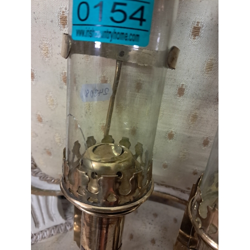 154 - Pair of Brass and Glass Railway Carriage Lamps (Glass Cracked)