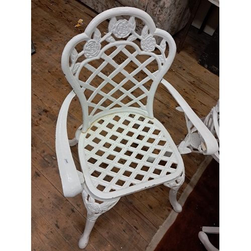 190 - Good heavy Cast Iron Garden Table with 4 Matching Armchairs - excellent quality Rose Pattern