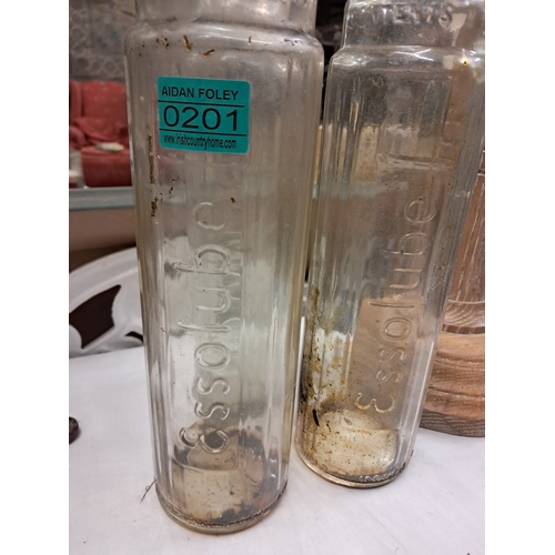 201 - Three old Essolube 1 Quart Glass Bottles