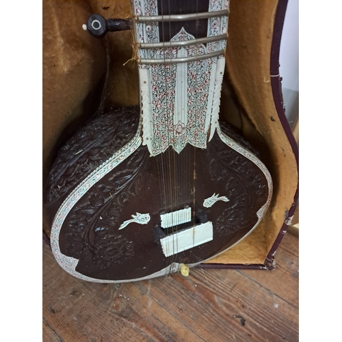 691 - Late 20th Century Indian Sitar in Travel Case - needs strings