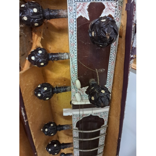 691 - Late 20th Century Indian Sitar in Travel Case - needs strings