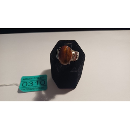 310 - Silver Tiger Eye Ring (Size P)