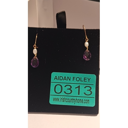 313 - 9 Carat Amethyst and Pearl Drop Earrings