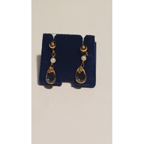 316 - 9 Carat Citrine and Pearl Drop Earrings