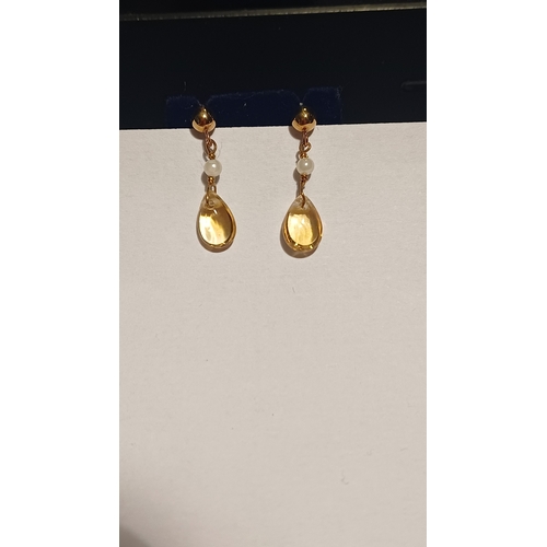 316 - 9 Carat Citrine and Pearl Drop Earrings