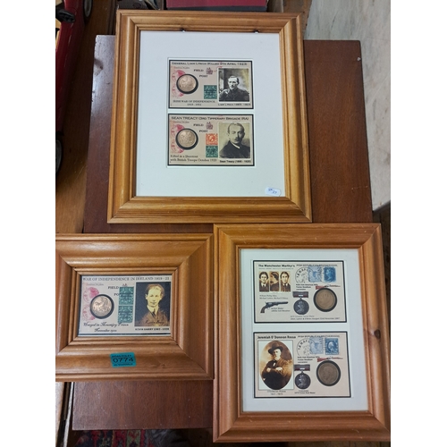 774 - Three Framed Montage of Irish Historical Figures with Coins from the Era