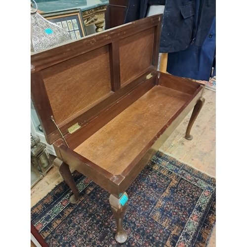 783 - Vintage Mahogany Long Stool with Lift Up Seat on Pad Feet (98cm Long)