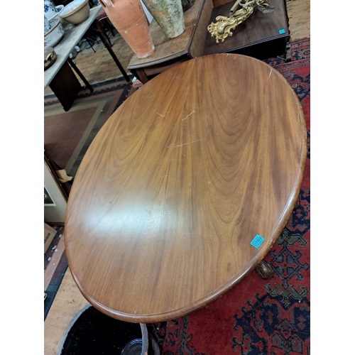 789 - Victorian Mahogany Oval  Breakfast Table on Carved Column Base