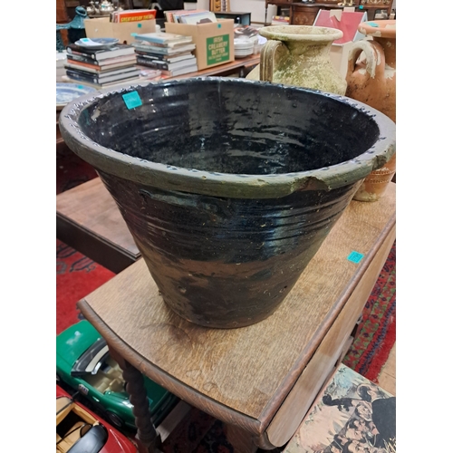 797 - Good old Glazed Creamery Bowl - has been used as a Planter - has drainage holes