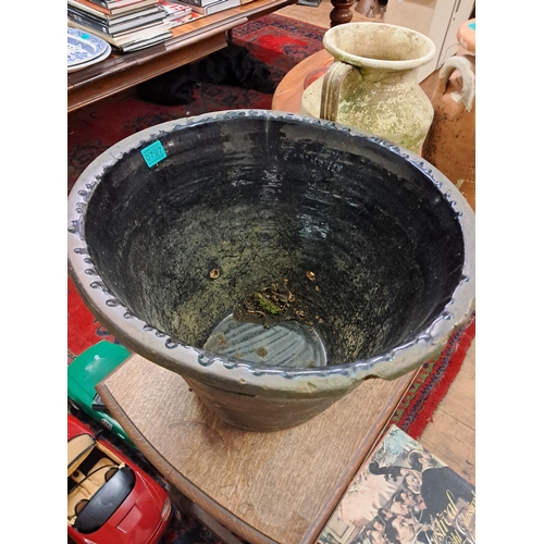 797 - Good old Glazed Creamery Bowl - has been used as a Planter - has drainage holes