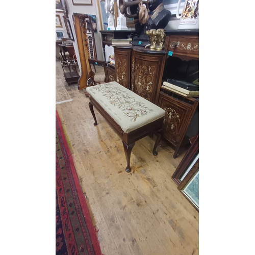 235 - Vintage Mahogany Long Stool with Tapestry Upholstery