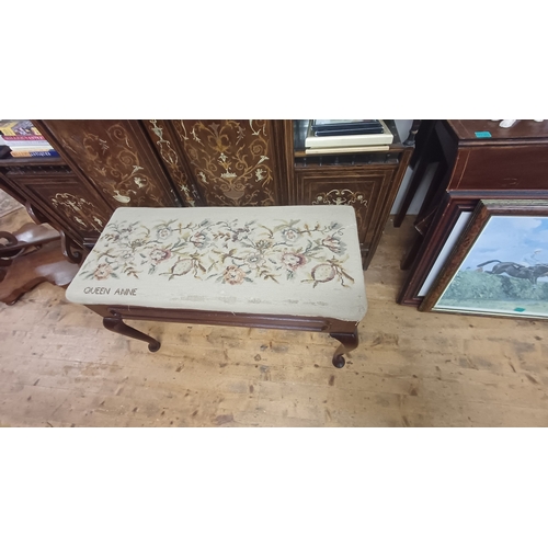 235 - Vintage Mahogany Long Stool with Tapestry Upholstery