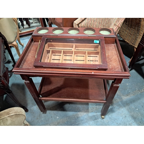 13 - Vintage Mahogany Drinks and Cigar Humidor Trolley