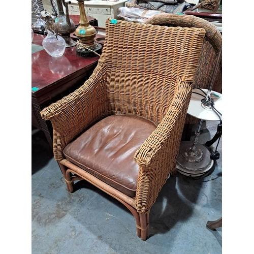 18 - Pair of Wicker Armchairs with Leather Cushions